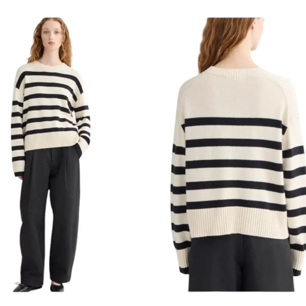 NEW Everlane The Boxy Sweater in Everyday Cotton Black White Stripe XS